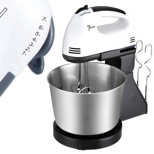 Hand Mixer and Food Processor with Large Bowl, 7 Speeds + 4 Attachments, 100 W - Carlat
