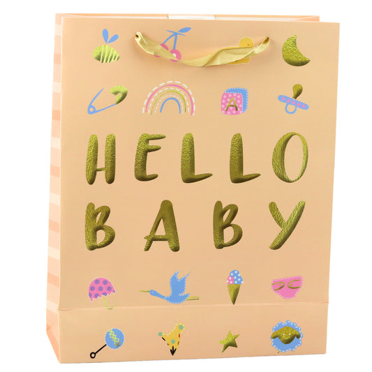 Hello Baby Peach-Colored Gift Bag for Children, 32 x 26 x 10 cm - Carlat
