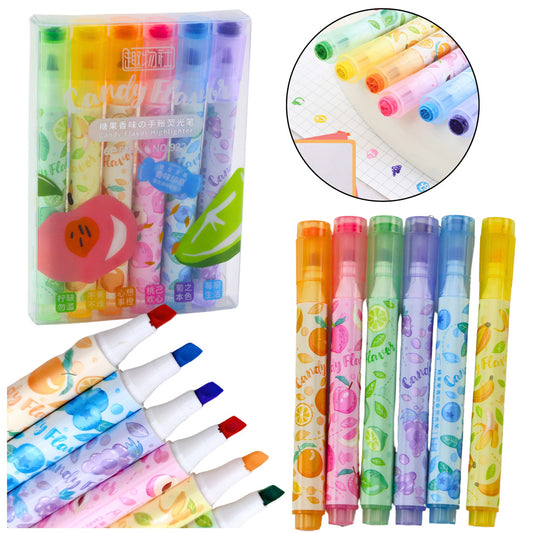 Highlighter Pens with Fruit-Shaped Stamps, Colorful and Scented, Set of 6 - Carlat