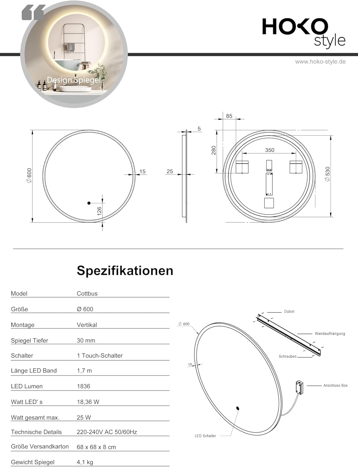 Hoko® 019 Series Round Bathroom Mirror - Carlat