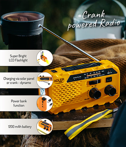 Home, kitchen, construction, and portable – AD 1197 Hand-crank solar radio - Carlat