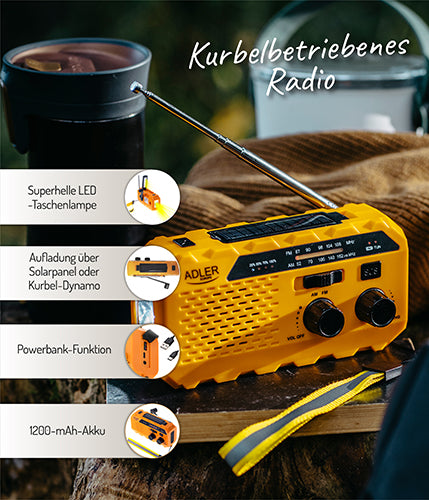 Home, kitchen, construction, and portable – AD 1197 Hand-crank solar radio - Carlat
