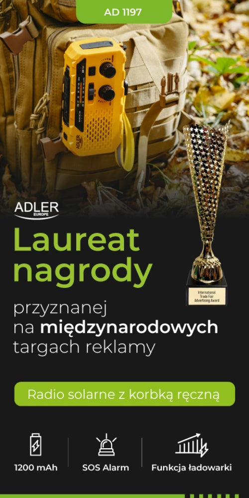 Home, kitchen, construction, and portable – AD 1197 Hand-crank solar radio - Carlat