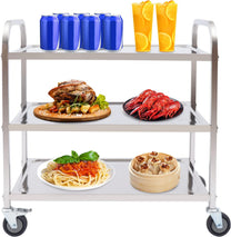 HongKKon Serving Trolley, 3 Tier Stainless Steel Service Trolley 85 x 45 x 90 cm Kitchen Trolley with 4 Universal Wheels & Brake, Food Trolley for Restaurants, Libraries, Kitchens, Living Rooms - Carlat