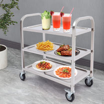 HongKKon Serving Trolley, 3 Tier Stainless Steel Service Trolley 85 x 45 x 90 cm Kitchen Trolley with 4 Universal Wheels & Brake, Food Trolley for Restaurants, Libraries, Kitchens, Living Rooms - Carlat