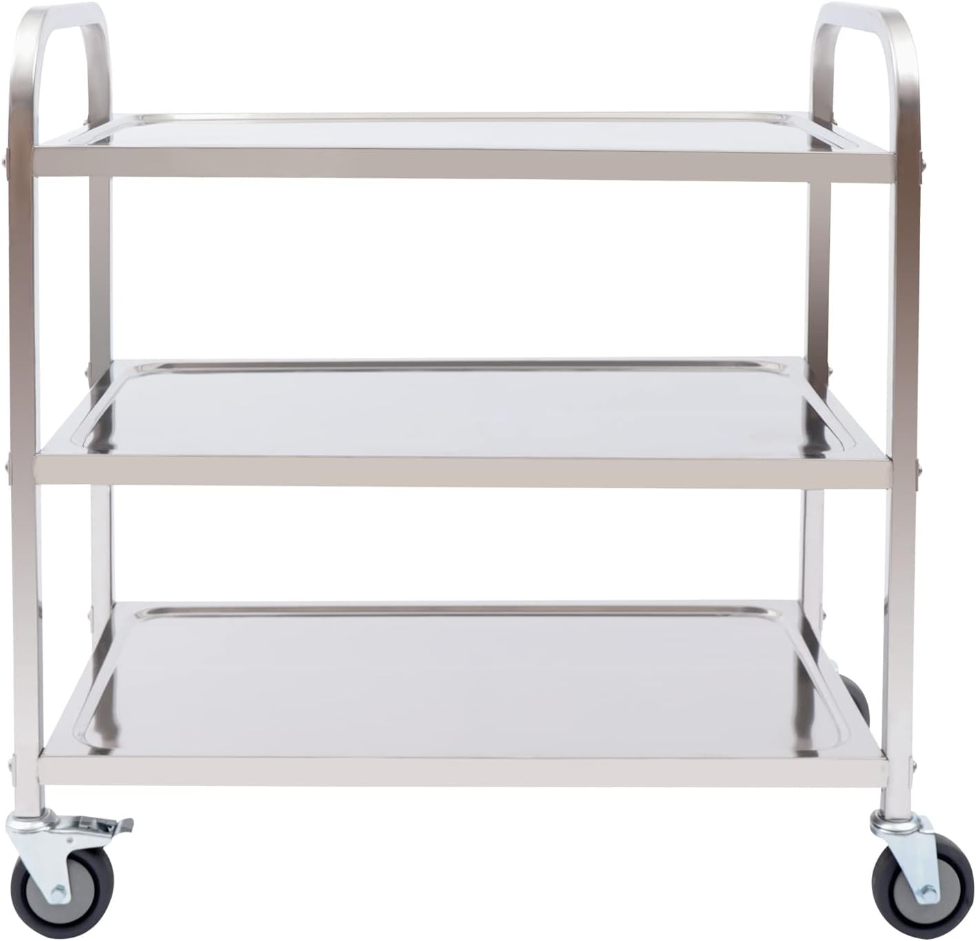 HongKKon Serving Trolley, 3 Tier Stainless Steel Service Trolley 85 x 45 x 90 cm Kitchen Trolley with 4 Universal Wheels & Brake, Food Trolley for Restaurants, Libraries, Kitchens, Living Rooms - Carlat