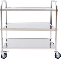 HongKKon Serving Trolley, 3 Tier Stainless Steel Service Trolley 85 x 45 x 90 cm Kitchen Trolley with 4 Universal Wheels & Brake, Food Trolley for Restaurants, Libraries, Kitchens, Living Rooms - Carlat