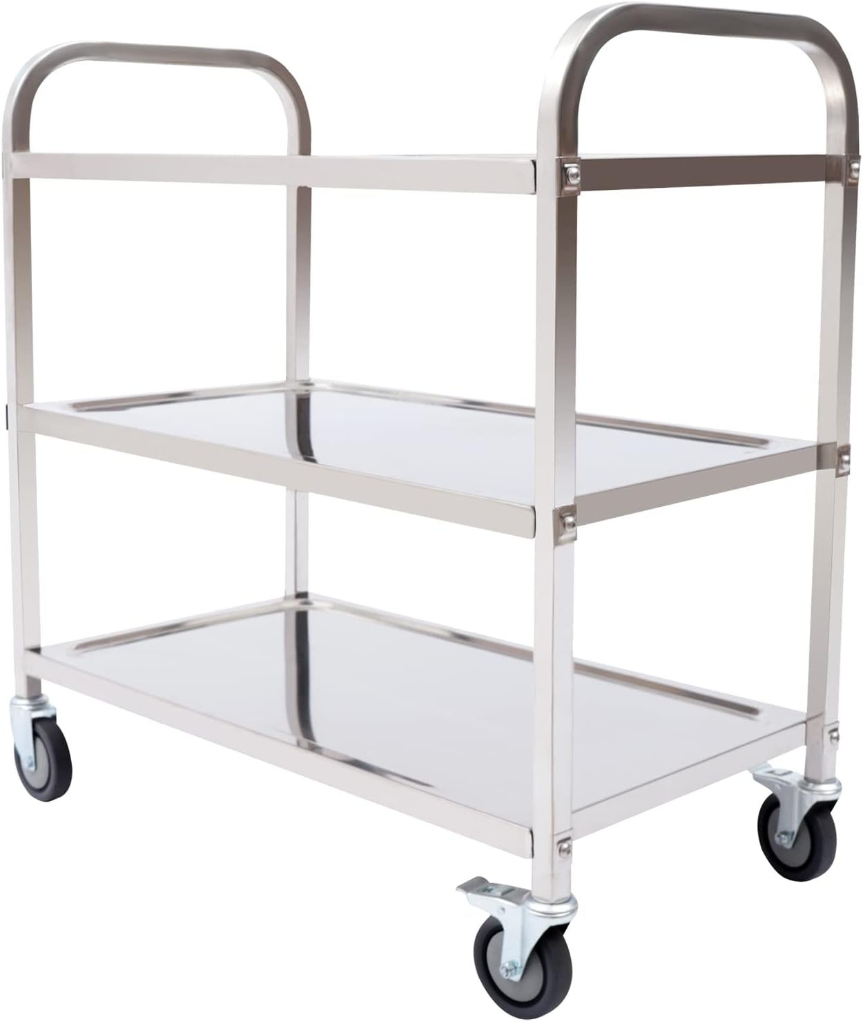 HongKKon Serving Trolley, 3 Tier Stainless Steel Service Trolley 85 x 45 x 90 cm Kitchen Trolley with 4 Universal Wheels & Brake, Food Trolley for Restaurants, Libraries, Kitchens, Living Rooms - Carlat