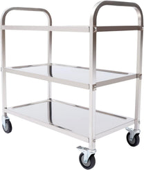HongKKon Serving Trolley, 3 Tier Stainless Steel Service Trolley 85 x 45 x 90 cm Kitchen Trolley with 4 Universal Wheels & Brake, Food Trolley for Restaurants, Libraries, Kitchens, Living Rooms - Carlat