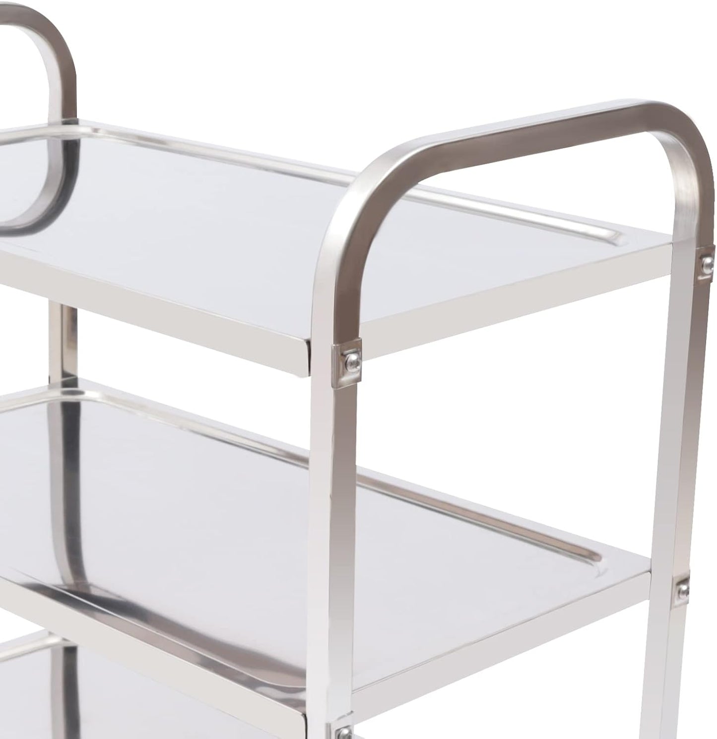 HongKKon Serving Trolley, 3 Tier Stainless Steel Service Trolley 85 x 45 x 90 cm Kitchen Trolley with 4 Universal Wheels & Brake, Food Trolley for Restaurants, Libraries, Kitchens, Living Rooms - Carlat