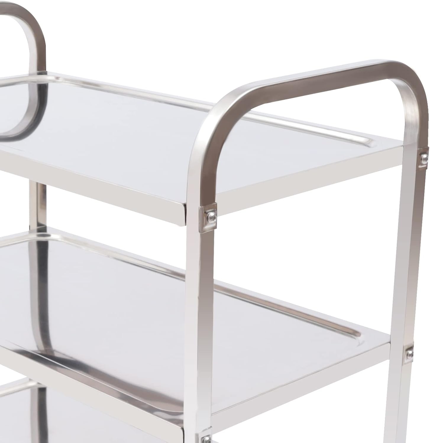 HongKKon Serving Trolley, 3 Tier Stainless Steel Service Trolley 85 x 45 x 90 cm Kitchen Trolley with 4 Universal Wheels & Brake, Food Trolley for Restaurants, Libraries, Kitchens, Living Rooms - Carlat