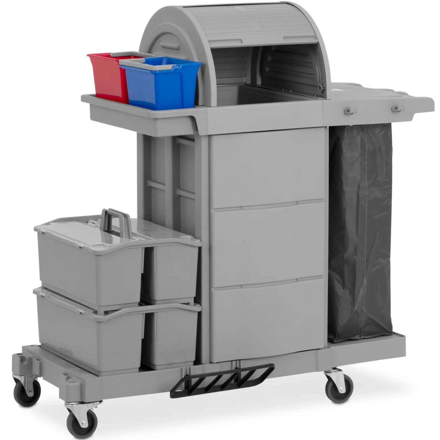 Hotel cleaning trolley with storage compartment and 2 buckets 128 x 62.5 x 133 cm - Carlat