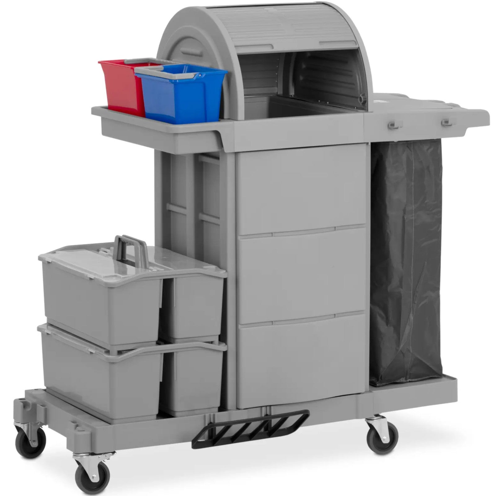Hotel cleaning trolley with storage compartment and 2 buckets 128 x 62.5 x 133 cm - Carlat