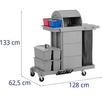 Hotel cleaning trolley with storage compartment and 2 buckets 128 x 62.5 x 133 cm - Carlat