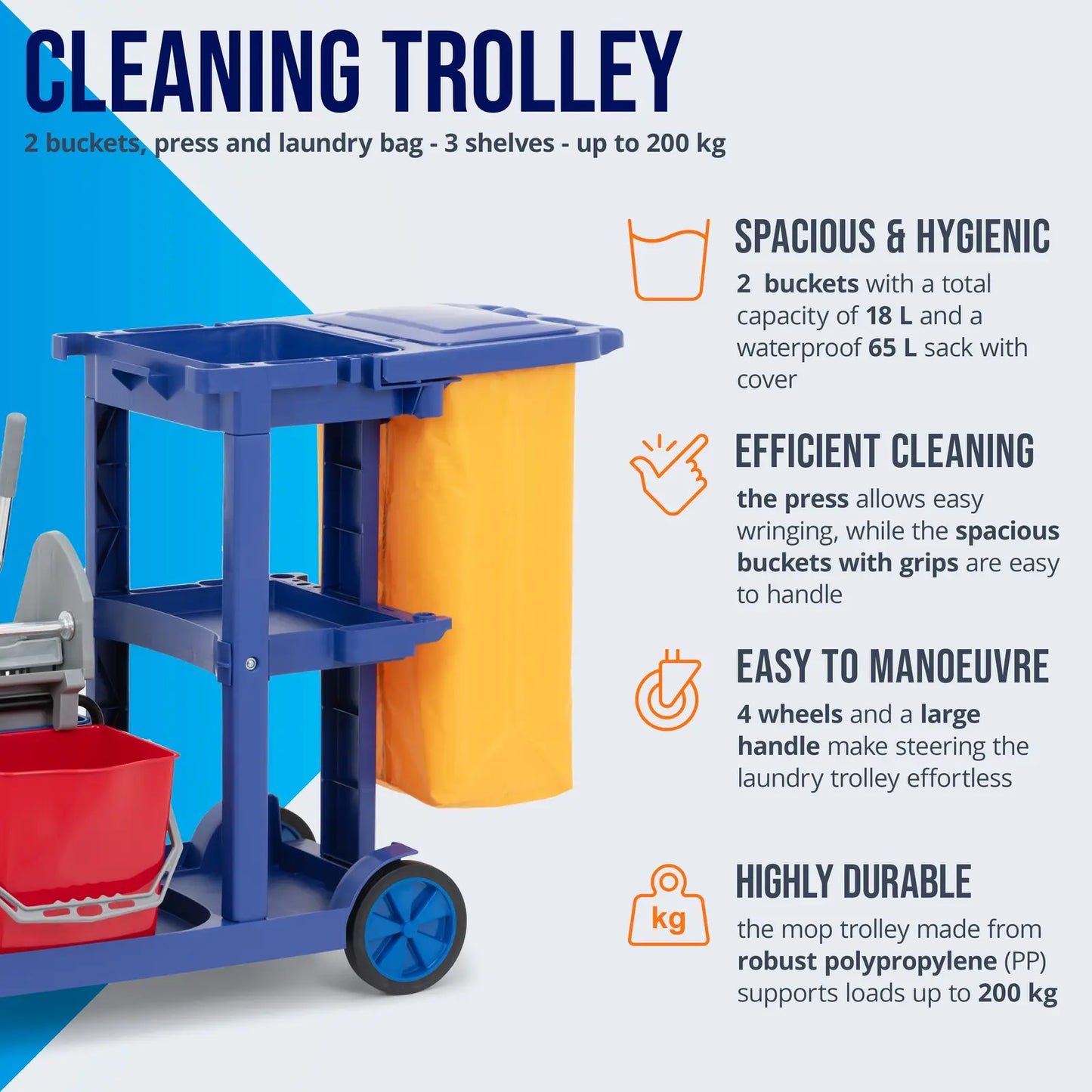 Household Cleaning Supplies – Floor cleaning trolley, 2 buckets, wringer, - Carlat