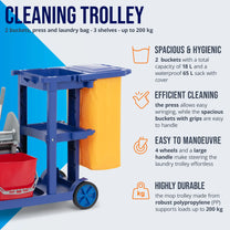Household Cleaning Supplies – Floor cleaning trolley, 2 buckets, wringer, - Carlat