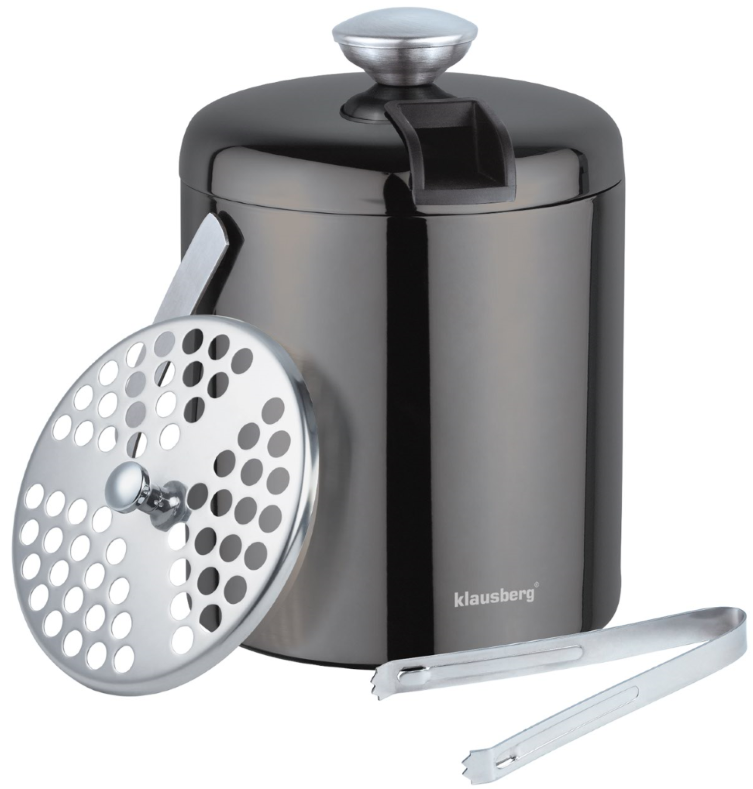Ice bucket and tongs set, graphite-colored, made of Klausberg stainless steel - Carlat