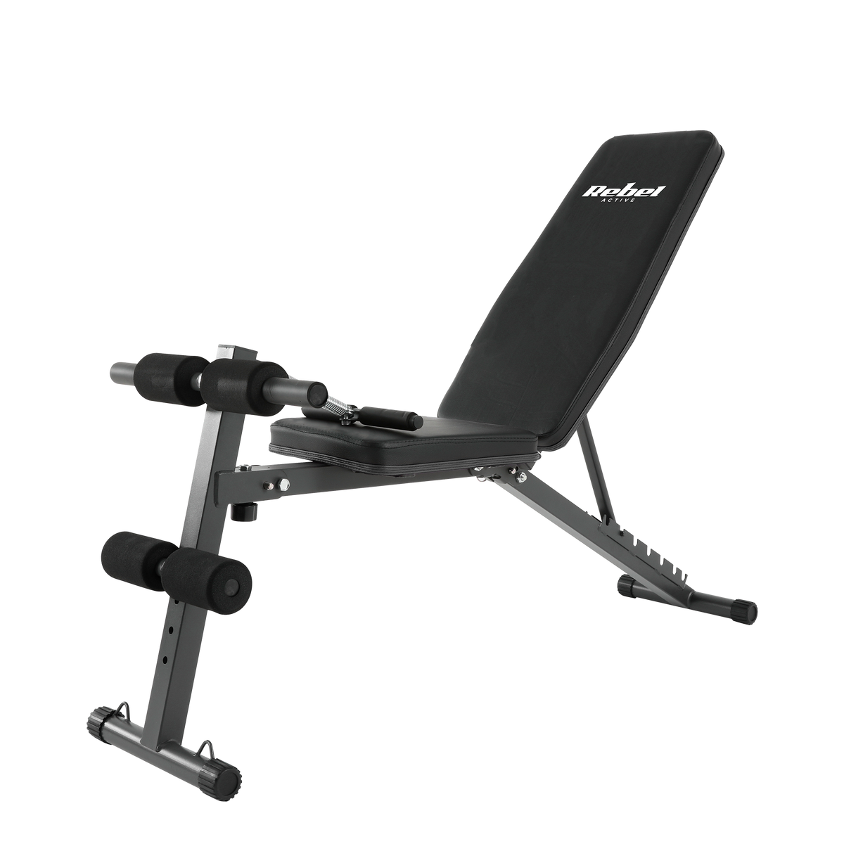 Inclined training bench with leg locks and rubber bands, REBEL ACTIVE