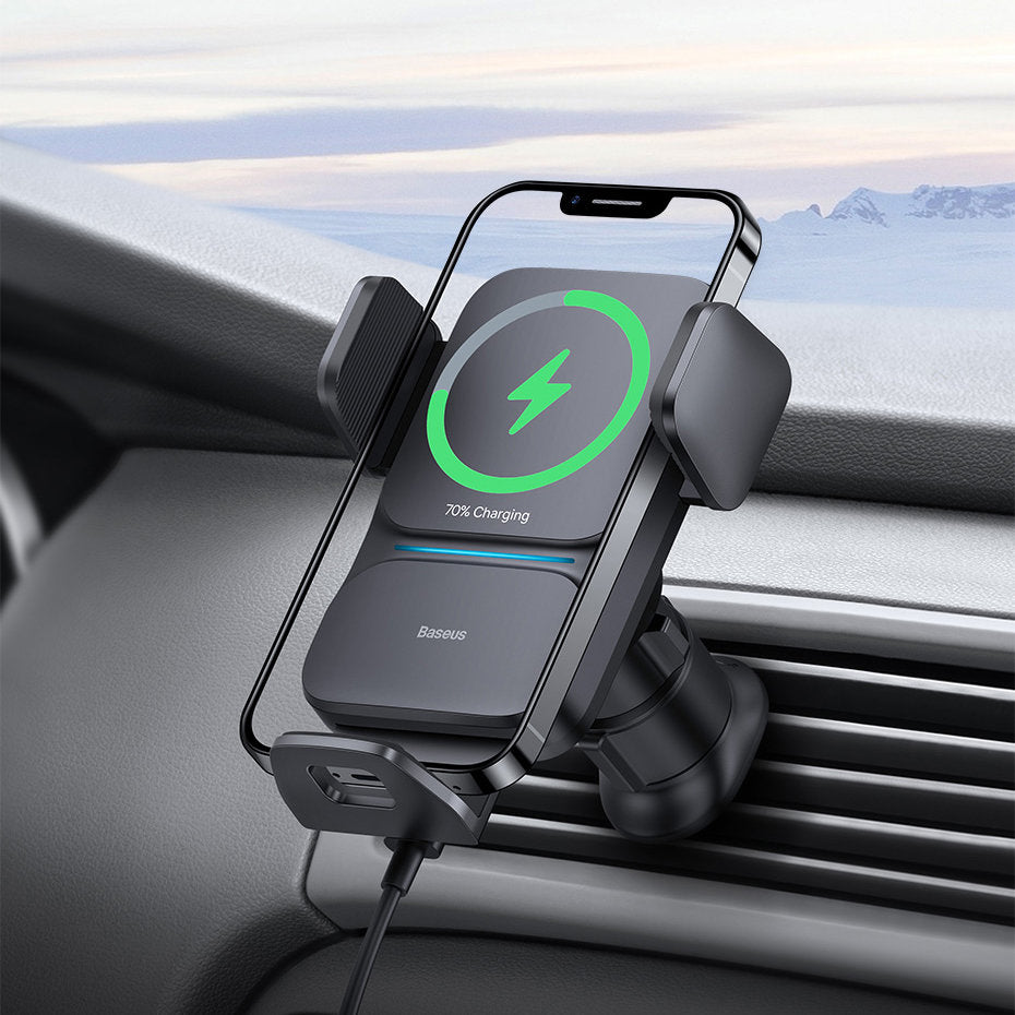 Inductive car charger + Wisdom grille phone holder, black - Carlat