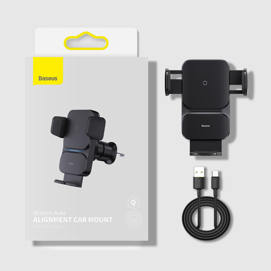 Inductive car charger + Wisdom grille phone holder, black - Carlat