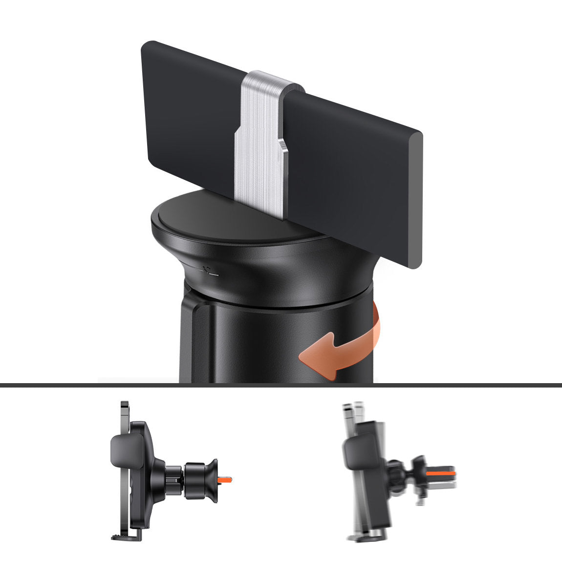 Inductive car charger + Wisdom grille phone holder, black - Carlat