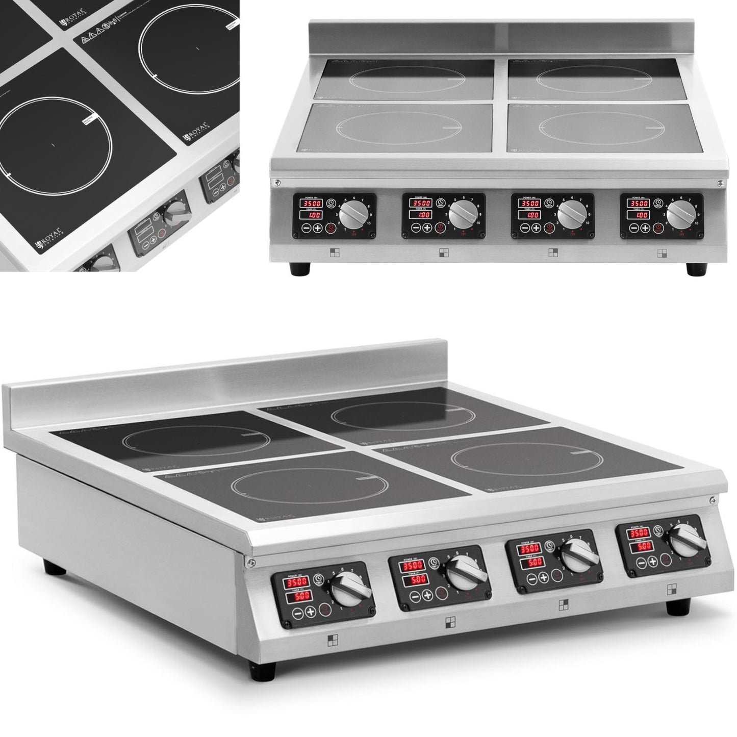 Inductive kitchen 4 burner adjustable timer 400 V 4 x 3500 W - Carlat