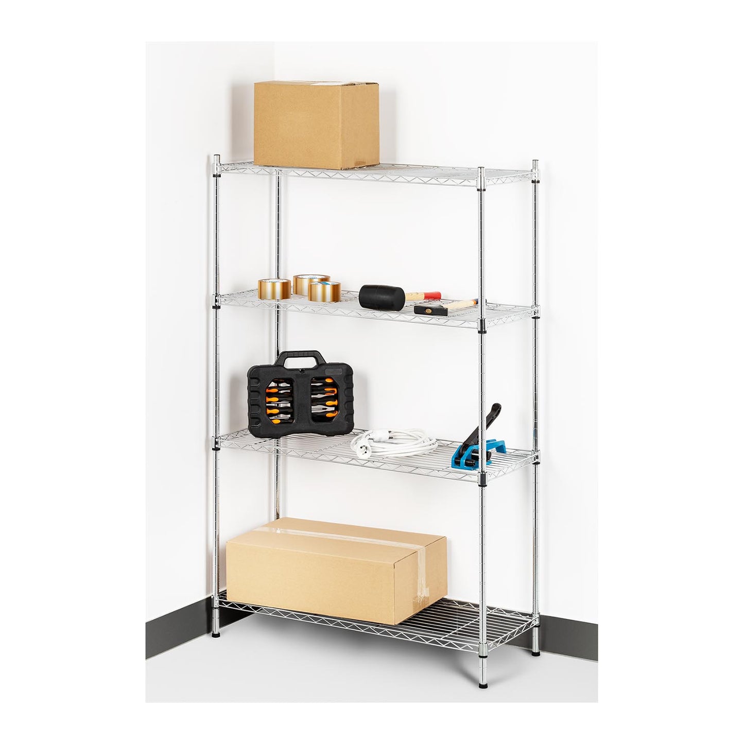 Industrial Shelving – Chrome-plated openwork wire warehouse shelf 137x90x35cm up - Carlat