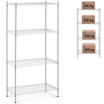 Industrial Shelving – Chrome-plated workshop shelf, 4 wire shelves, up - Carlat