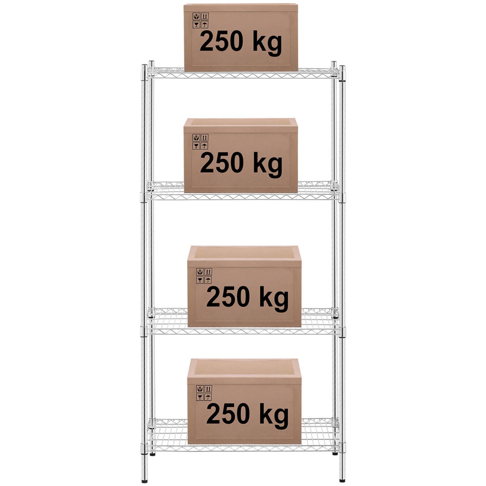 Industrial Shelving – Chrome-plated workshop shelf, 4 wire shelves, up - Carlat