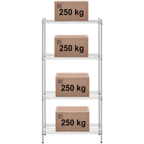 Industrial Shelving – Chrome-plated workshop shelf, 4 wire shelves, up - Carlat