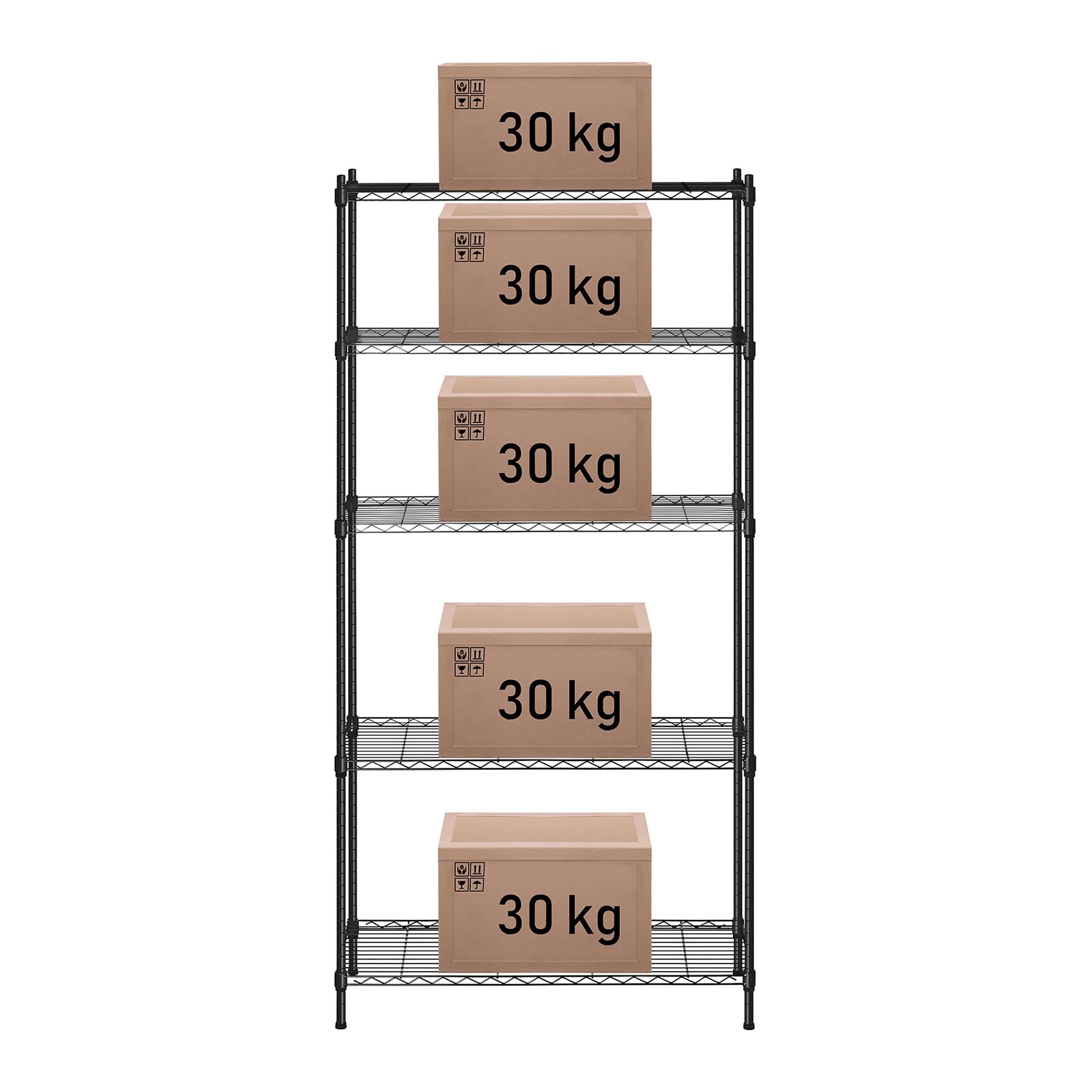 Industrial Shelving – Openwork wire warehouse rack, black, 180x90x35cm, up - Carlat