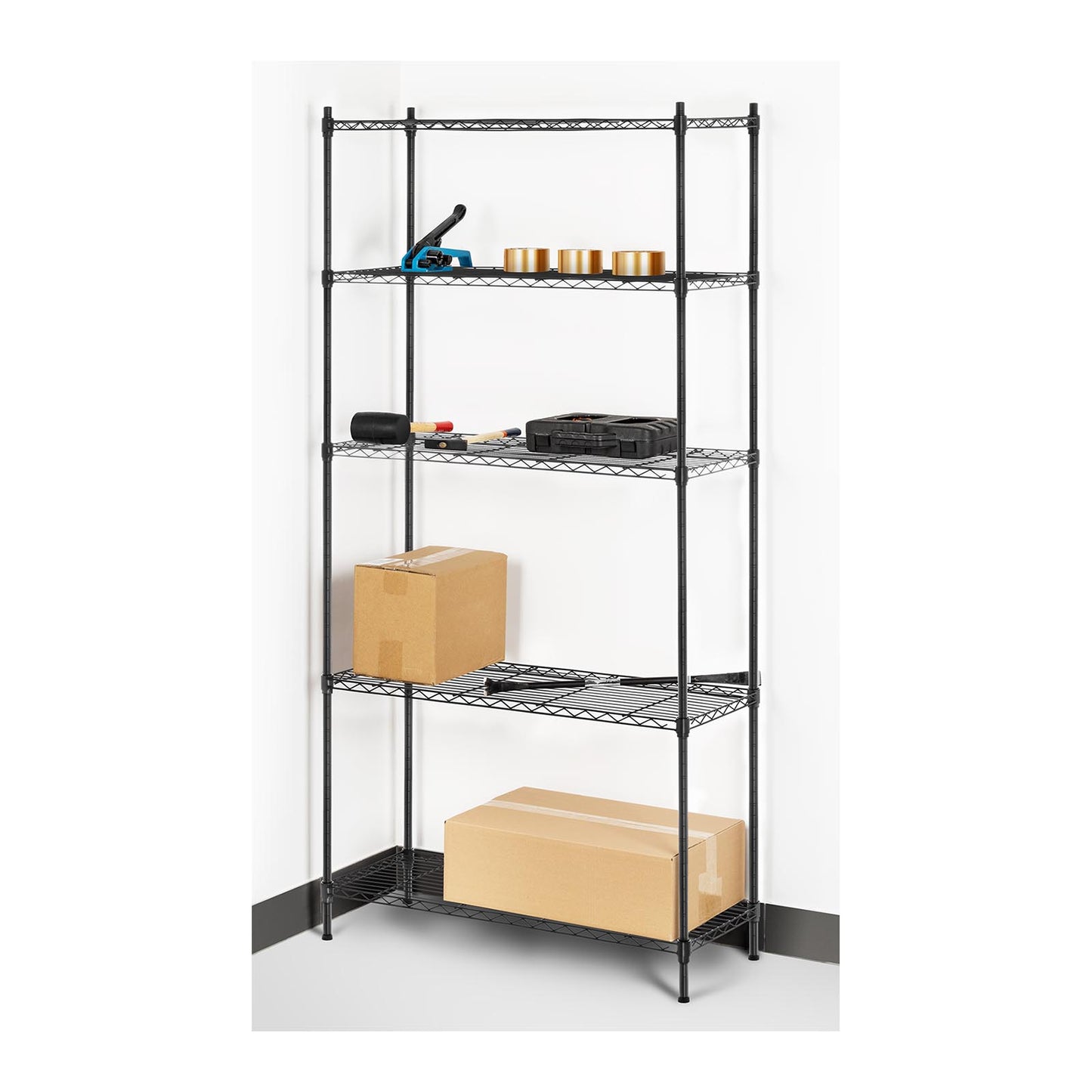 Industrial Shelving – Openwork wire warehouse rack, black, 180x90x35cm, up - Carlat