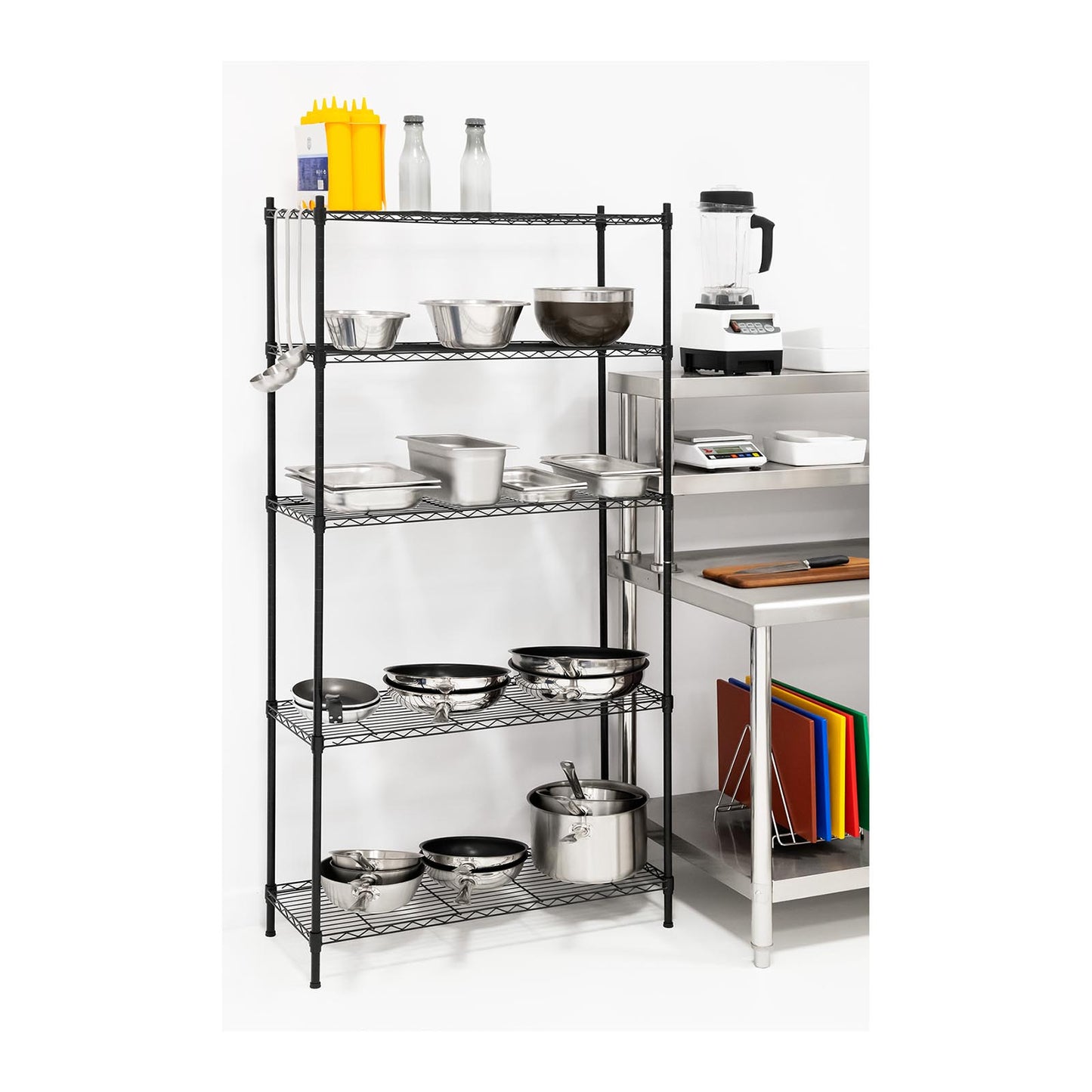 Industrial Shelving – Openwork wire warehouse rack, black, 180x90x35cm, up - Carlat