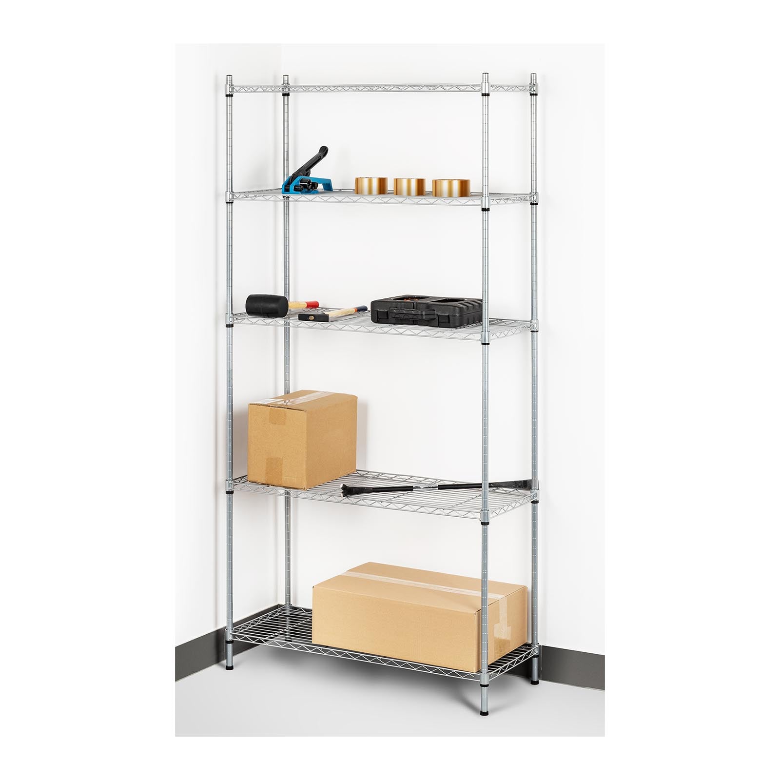 Industrial Shelving – Openwork wire warehouse rack, gray color, 180x90x35cm, - Carlat