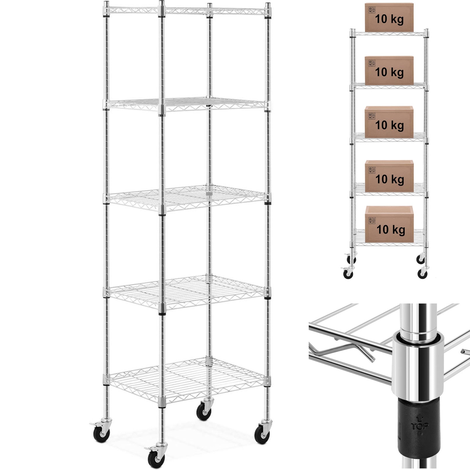 Industrial Shelving – Openwork wire warehouse shelf on wheels, 5 - Carlat