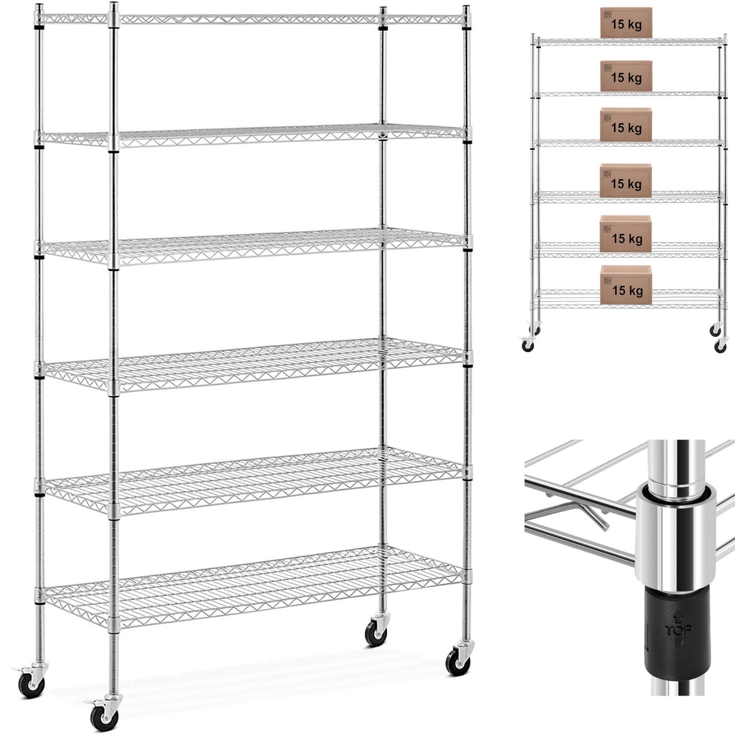 Industrial Shelving – Openwork wire warehouse shelf on wheels, 6 - Carlat