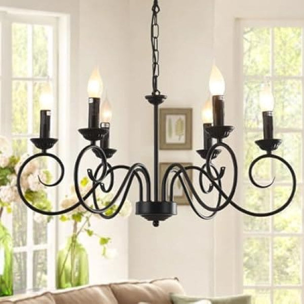 Jiinoo Farmhouse Candle Chandelier, 6 x E14, Adjustable Height, Black - Carlat