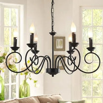 Jiinoo Farmhouse Candle Chandelier, 6 x E14, Adjustable Height, Black - Carlat