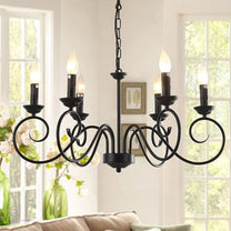 Jiinoo Farmhouse Candle Chandelier, 6 x E14, Adjustable Height, Black - Carlat