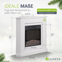 Juskys Electric Fireplace 1000/2000 W with Heater, Fireplace, Flame Effect, Remote Control, LED Lighting & Timer - Electric Fireplace Corner Fireplace, White - Carlat