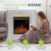 Juskys Electric Fireplace 1000/2000 W with Heater, Fireplace, Flame Effect, Remote Control, LED Lighting & Timer - Electric Fireplace Corner Fireplace, White - Carlat