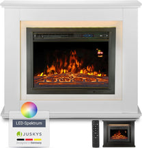 Juskys Electric Fireplace 1000/2000 W with Heater, Fireplace, Flame Effect, Remote Control, LED Lighting & Timer - Electric Fireplace Standing Fireplace, White - Carlat