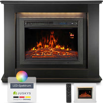Juskys Electric Fireplace 1000/2000 W with Heater, Fireplace, Flame Effect, Remote Control, LED Lighting & Timer - Electric Fireplace Standing Fireplace, White - Carlat
