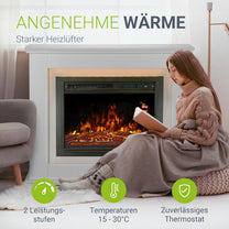 Juskys Electric Fireplace 1000/2000 W with Heater, Fireplace, Flame Effect, Remote Control, LED Lighting & Timer - Electric Fireplace Standing Fireplace, White - Carlat