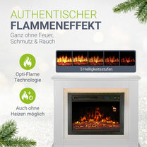 Juskys Electric Fireplace 1000/2000 W with Heater, Fireplace, Flame Effect, Remote Control, LED Lighting & Timer - Electric Fireplace Standing Fireplace, White - Carlat