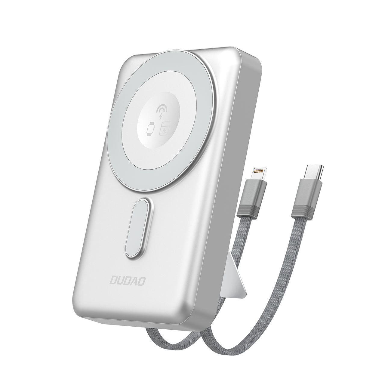 K29 Powerbank 10000mAh MagSafe Metal Housing Stand USB-C Cables iPhone Lightning PD 20W - Silver - Carlat