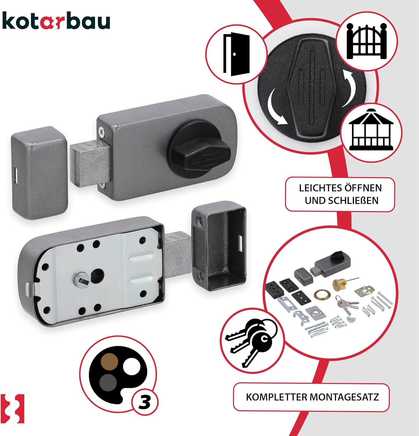 KOTARBAU® Additional Lock 60 mm 3 Colours with Outer Cylinder Different Locking Box Lock (Anthracite) Door Lock Door Lock Box Additional Lock - Carlat