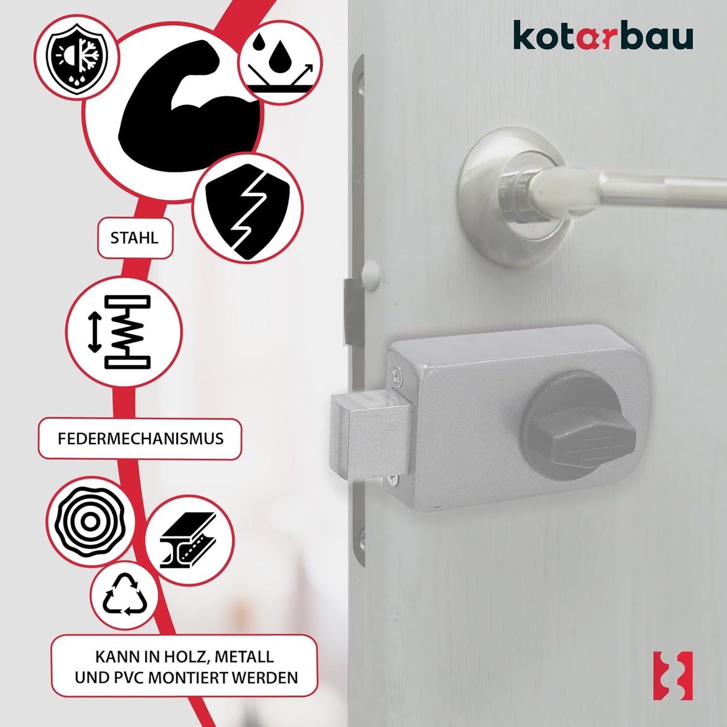 KOTARBAU® Additional Lock 60 mm 3 Colours with Outer Cylinder Different Locking Box Lock (Anthracite) Door Lock Door Lock Box Additional Lock - Carlat