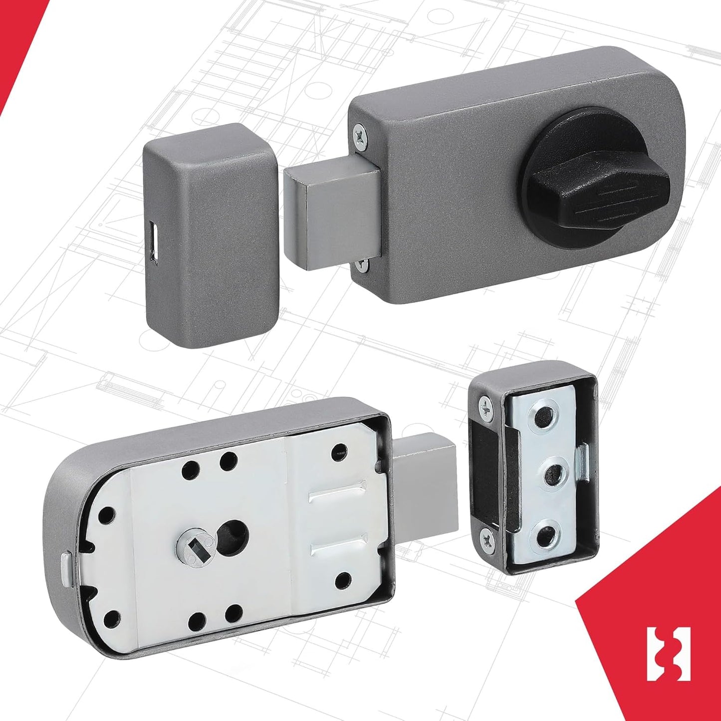 KOTARBAU® Additional Lock 60 mm 3 Colours with Outer Cylinder Different Locking Box Lock (Anthracite) Door Lock Door Lock Box Additional Lock - Carlat