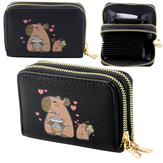 Kapibara Black Double-Compartment Wallet with Card Slots, 12.5 x 8.5 cm - Carlat